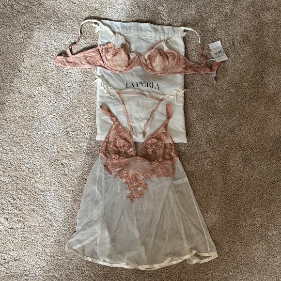 La Perla Lace Bra and Sheer Skirt Set - Pink and Cream